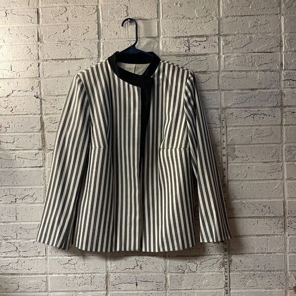 Vintage 90s Joseph Feldman Double Breasted Asymmetrical Striped Blazer 16.5 - Picture 1 of 10